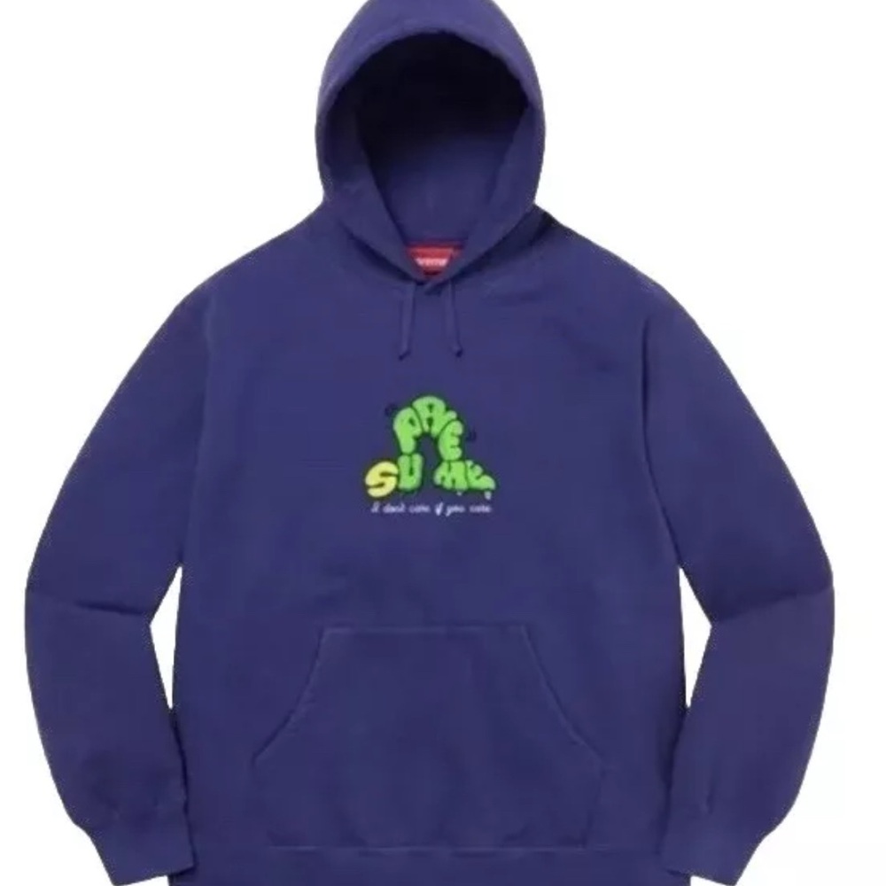 Supreme I don’t care if you care supreme Logo hoodie Washed Navy Size S New